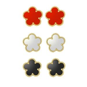 3 FOR $15 Gold-Trimmed Flower Stud Earrings Set